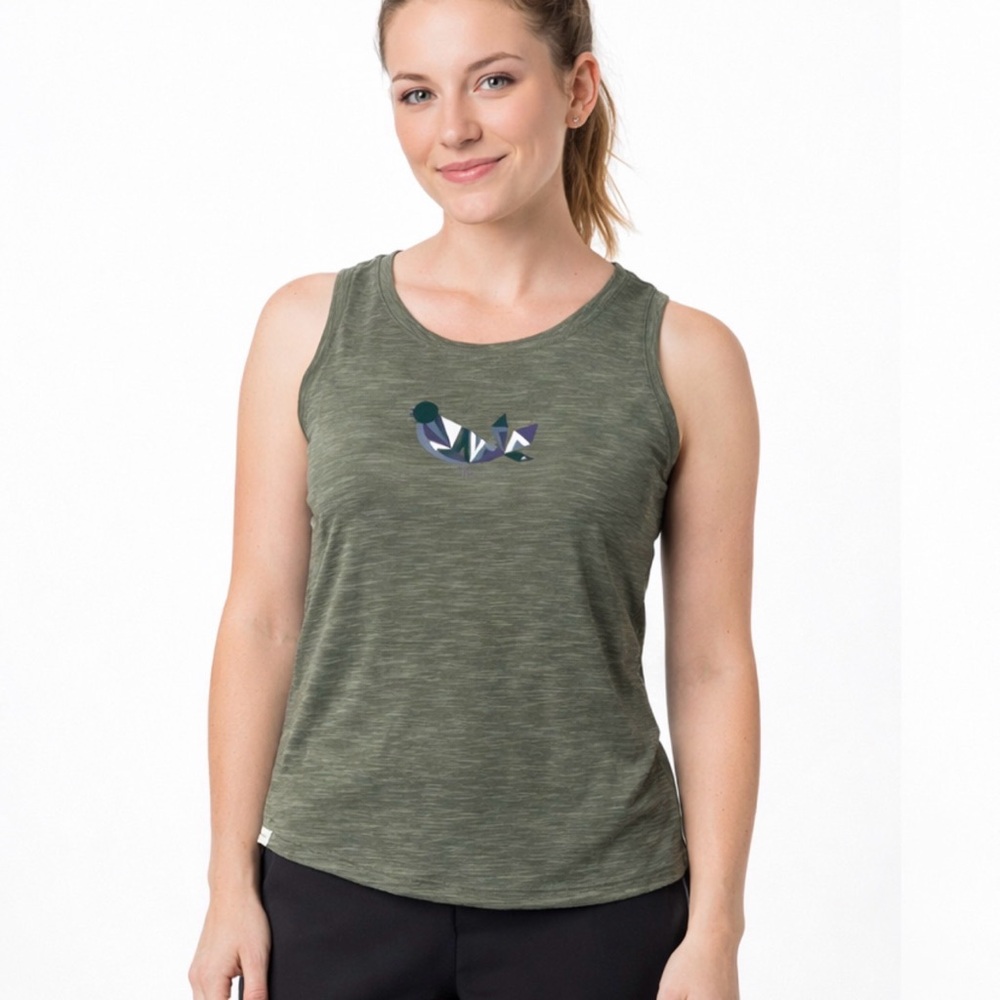 Olive Green heathered Women Tank Top small Mountain Hardwear geo bird *2 for 20*